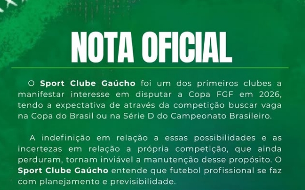 Gaúcho oficializa desistência da Copa FGF por falta de garantias em vagas nacionais